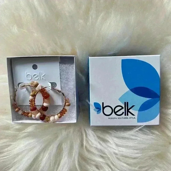 BELK Beaded Hoop Earrings - Earth Tone Beads, Gold-Tone Hoops - Picture 1 of 3